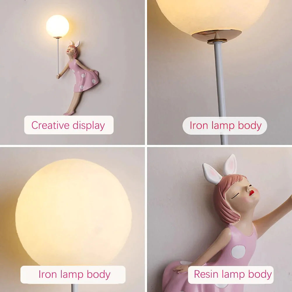 Rosa Mädchen-Wandlampe für Prinzessinnenzimmer, Mädchenzimmer