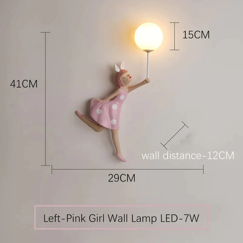 Rosa Mädchen-Wandlampe für Prinzessinnenzimmer, Mädchenzimmer