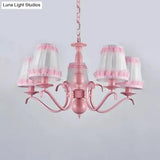 Pink Lace Metal Trapezoid Chandelier With Hanging Lamp For Kids Restaurant