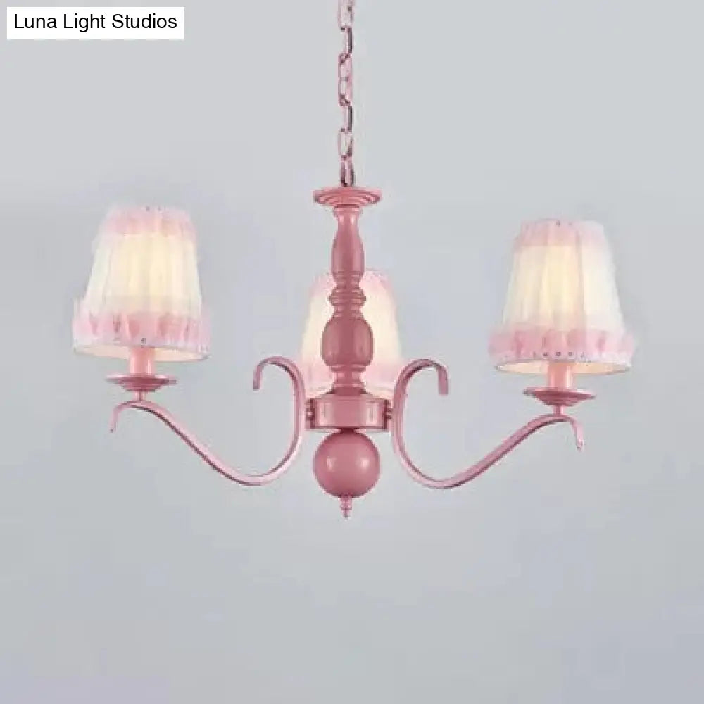 Pink Lace Metal Trapezoid Chandelier With Hanging Lamp For Kids Restaurant