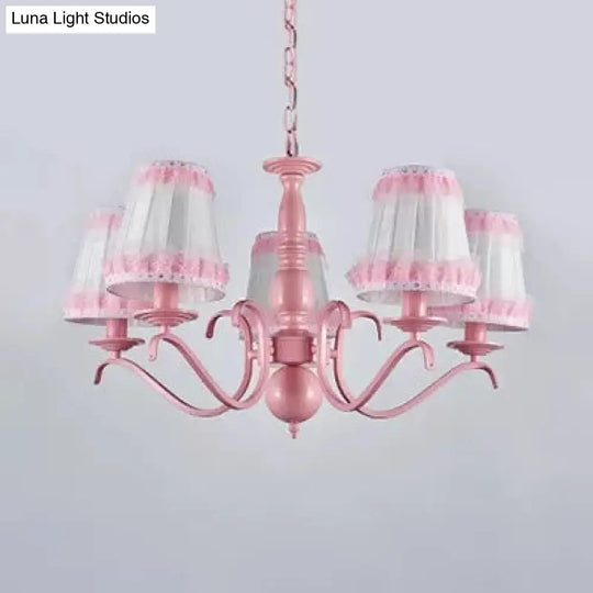 Pink Lace Metal Trapezoid Chandelier With Hanging Lamp For Kids Restaurant