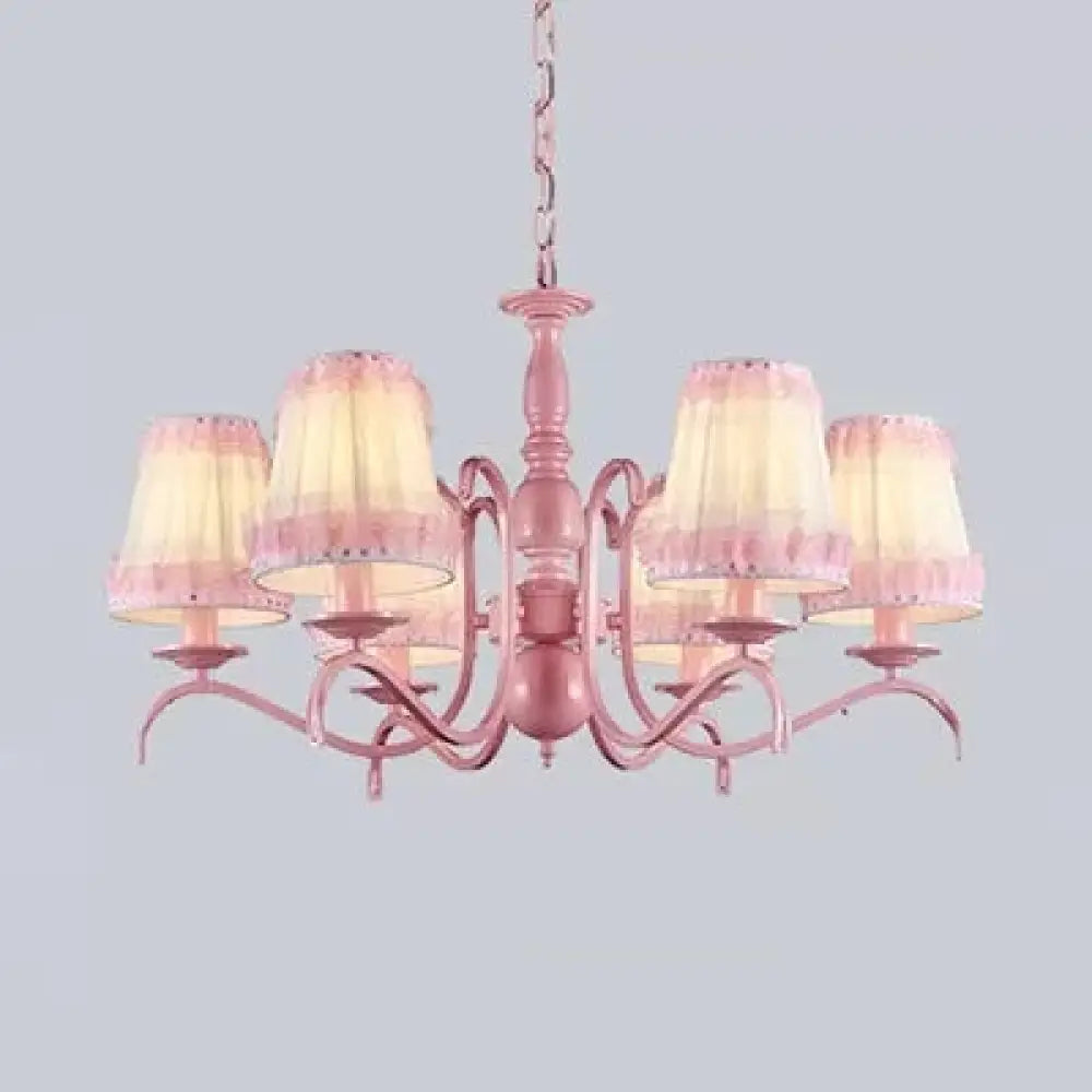 Pink Lace Metal Trapezoid Chandelier With Hanging Lamp For Kids Restaurant 6 /
