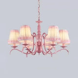 Pink Lace Metal Trapezoid Chandelier With Hanging Lamp For Kids Restaurant 6 /