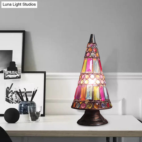 Pink Moroccan Glass Table Lamp - Multi-Colored Slim Trapezoid Ideal For Hotels