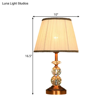 Pink Pleated Fabric Nightstand Lamp With Crystal Orbs: Traditional Design In Pink/White/Coffee Shade