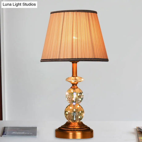 Pink Pleated Fabric Nightstand Lamp With Crystal Orbs: Traditional Design In Pink/White/Coffee Shade