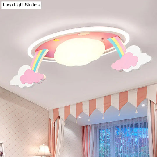 Pink Rainbow Cartoon Led Ceiling Light With Acrylic Shade - Oval Flush Mount