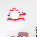 Pirate Ship Wooden Led Wall Sconce With Opal Glass Shade For Kids In Pink/Blue Pink