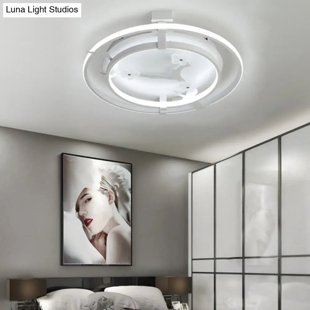 Plum Blossom Led Cartoon Ceiling Light - White Metal Acrylic Flush Mount For Cloth Shop / 17’