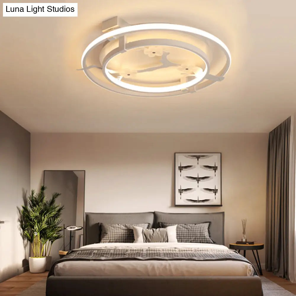 Plum Blossom Led Cartoon Ceiling Light - White Metal Acrylic Flush Mount For Cloth Shop / 17’ Warm
