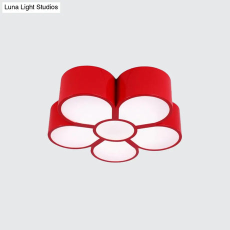 Plum Blossom Led Flushmount Lighting For Kids’ Kindergarten Ceiling - Red/Yellow/Blue