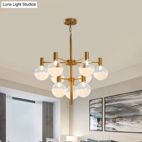 Post-Modern Black/Gold 2-Tier Chandelier: Clear Glass Led 9/12 Lights + Ceiling Lamp