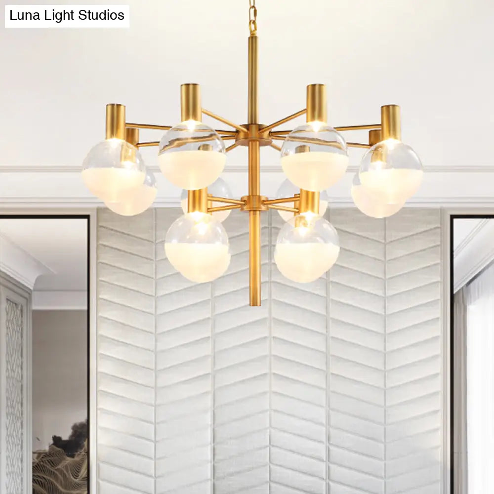 Post-Modern Black/Gold 2-Tier Chandelier: Clear Glass Led 9/12 Lights + Ceiling Lamp