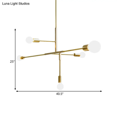 Post Modern Black/Gold Chandelier Pendant Light With 5 Arms And Bare Bulbs