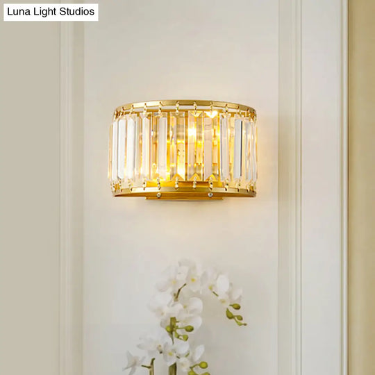 Post-Modern Black/Gold Crystal Wall Light Sconce - 2 Bulb Living Room Lamp