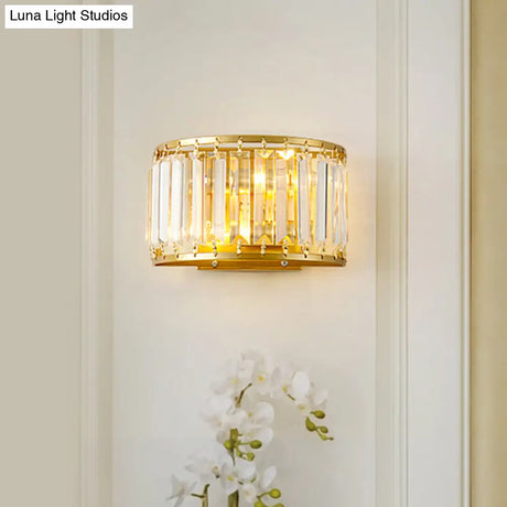 Post-Modern Black/Gold Crystal Wall Light Sconce - 2 Bulb Living Room Lamp