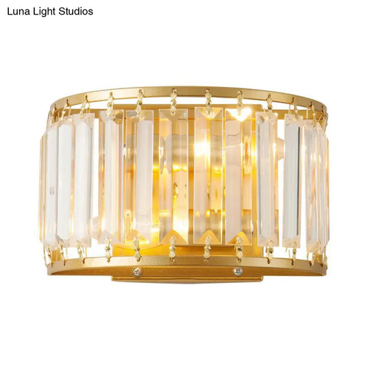Post-Modern Black/Gold Crystal Wall Light Sconce - 2 Bulb Living Room Lamp