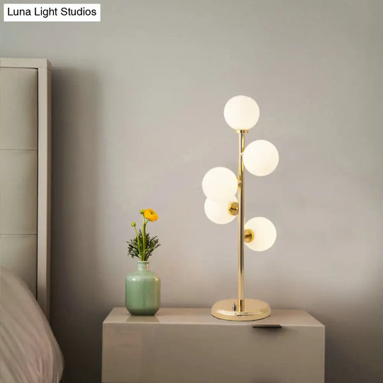 Post-Modern Cream Glass Nightstand Lamp With 5 Lights - Ball Metal Table Lighting In Black/Gold For