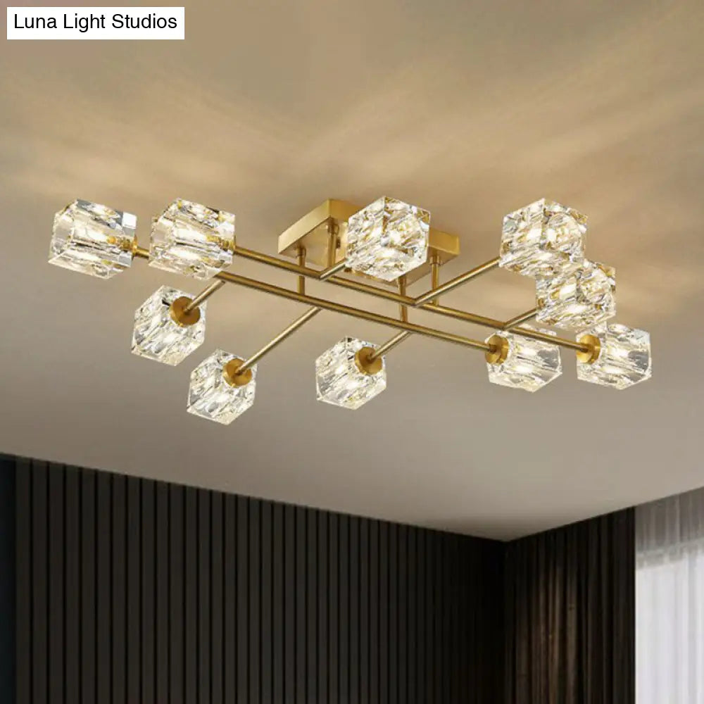 Post - Modern Crystal Cube Ceiling Light With Gold Finish