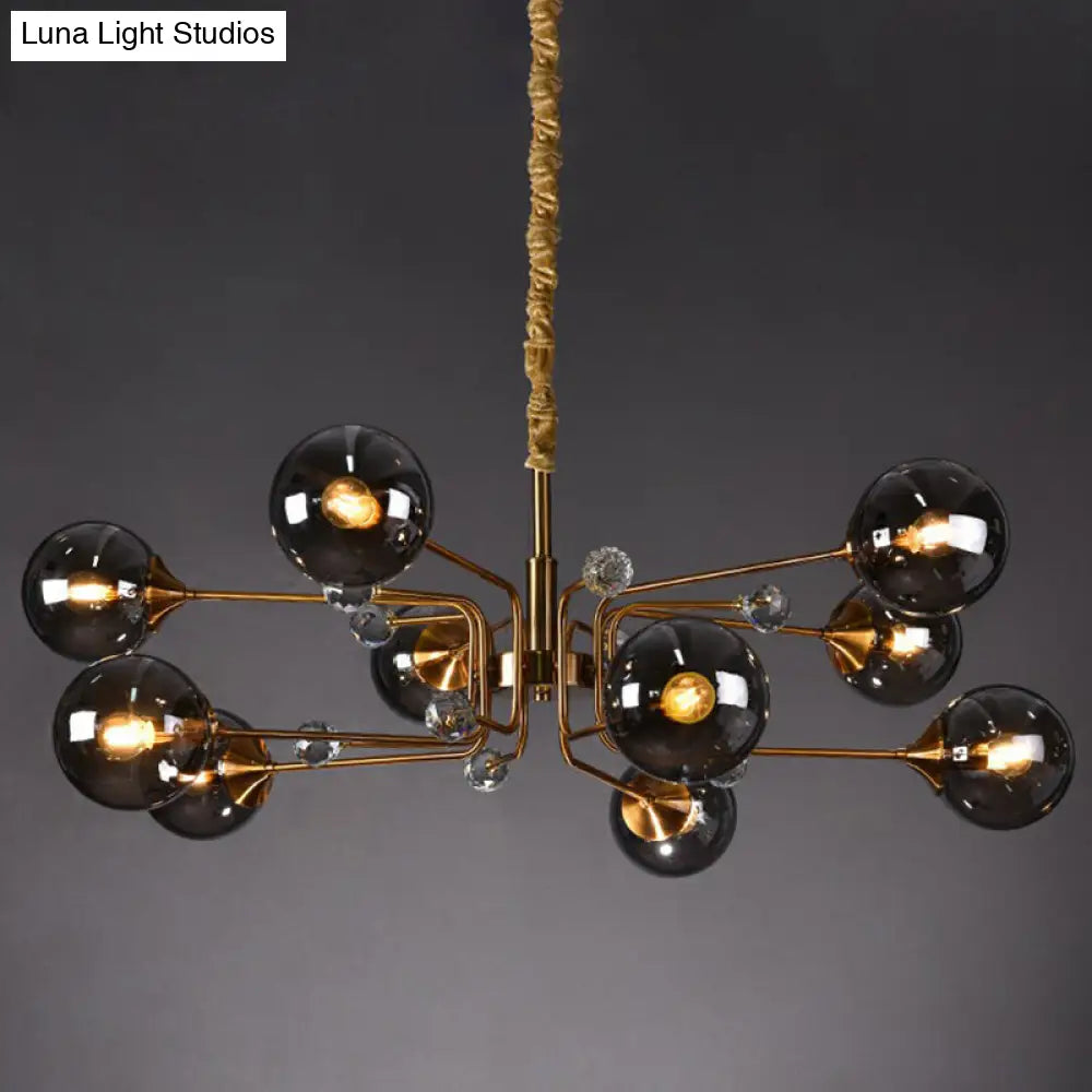 Post-Modern Glass Ceiling Chandelier For Living Room In Brass Modo Style 10 / Smoke Gray