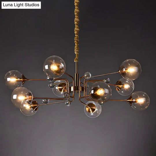 Post-Modern Glass Ceiling Chandelier For Living Room In Brass Modo Style 10 / Clear
