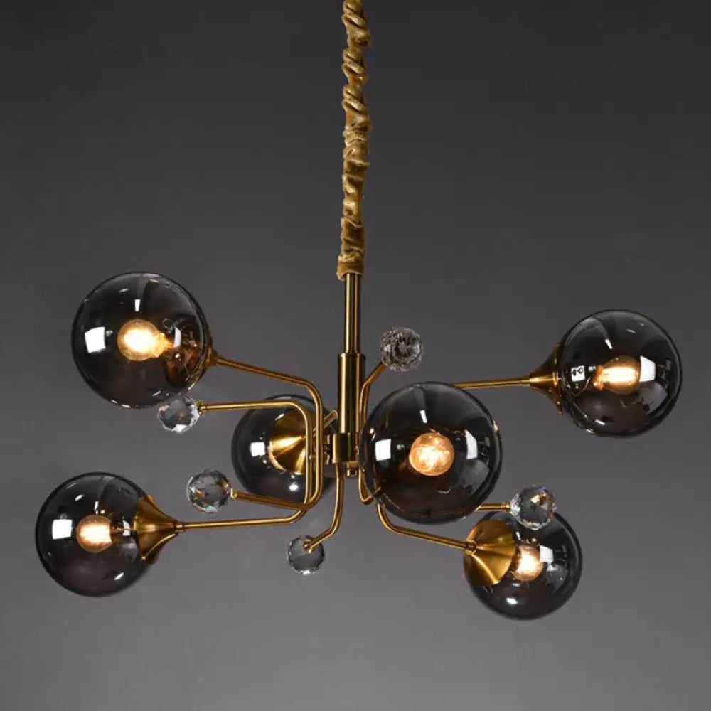 Post-Modern Glass Ceiling Light: Brass Modo Hanging Chandelier For Living Room 6 / Smoke Gray