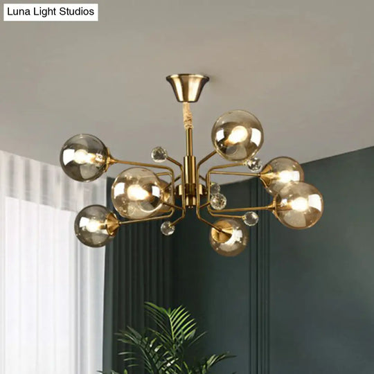 Post-Modern Glass Ceiling Chandelier For Living Room In Brass Modo Style