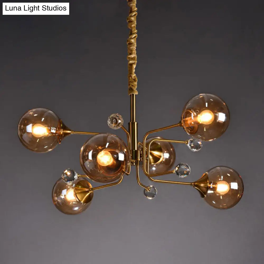 Post-Modern Glass Ceiling Chandelier For Living Room In Brass Modo Style 6 / Amber