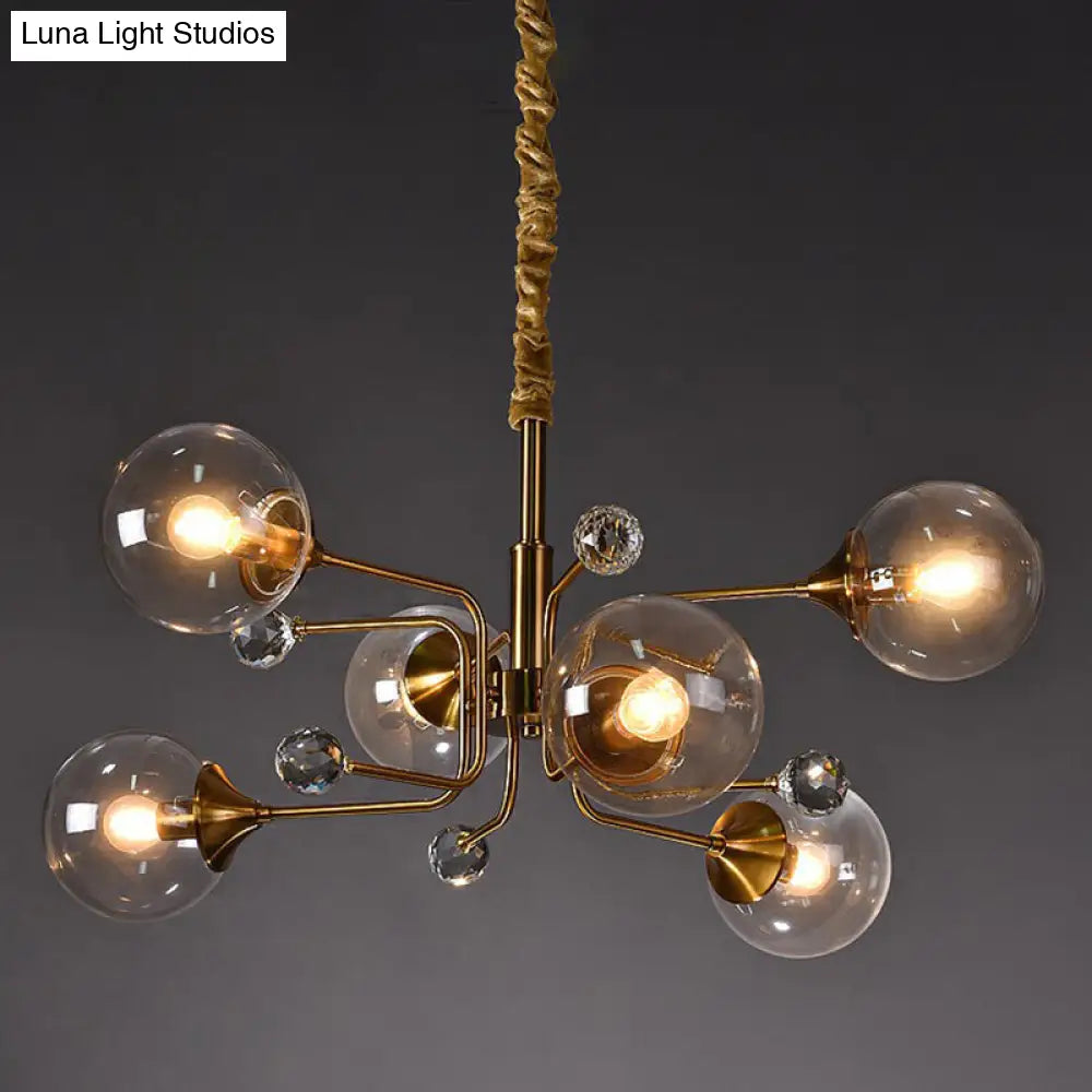 Post-Modern Glass Ceiling Chandelier For Living Room In Brass Modo Style 6 / Clear