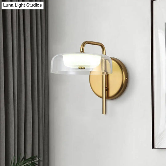 Post-Modern Gold Led Bedside Wall Sconce With Clear Glass Shade
