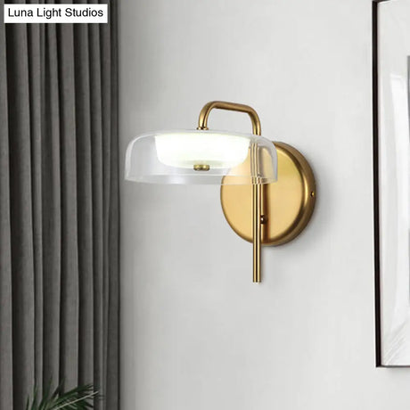 Post-Modern Gold Led Bedside Wall Sconce With Clear Glass Shade