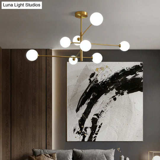 Post-Modern Gold Metal Chandelier With Glass Shades - Ideal For Living Room