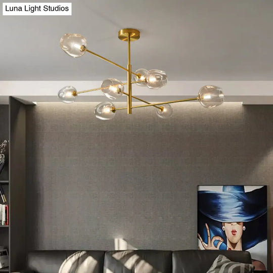 Post-Modern Gold Metal Chandelier With Glass Shades - Ideal For Living Room