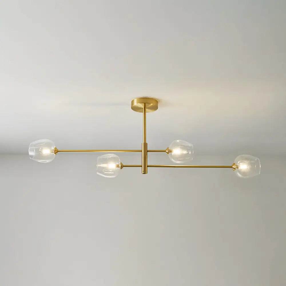 Post-Modern Gold Metal Chandelier With Glass Shades - Ideal For Living Room 4 / Clear