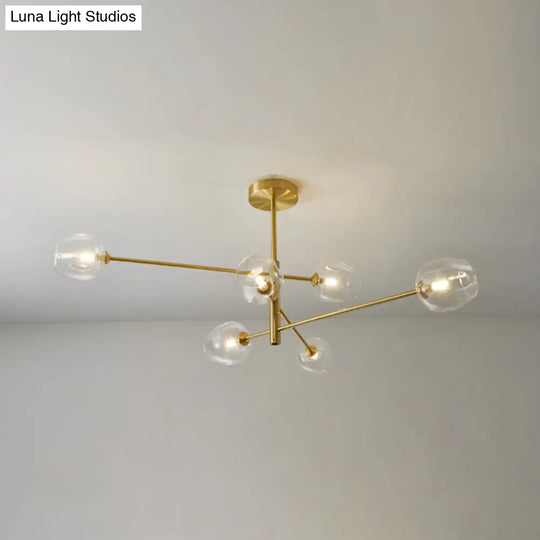Post-Modern Gold Metal Chandelier With Glass Shades - Ideal For Living Room