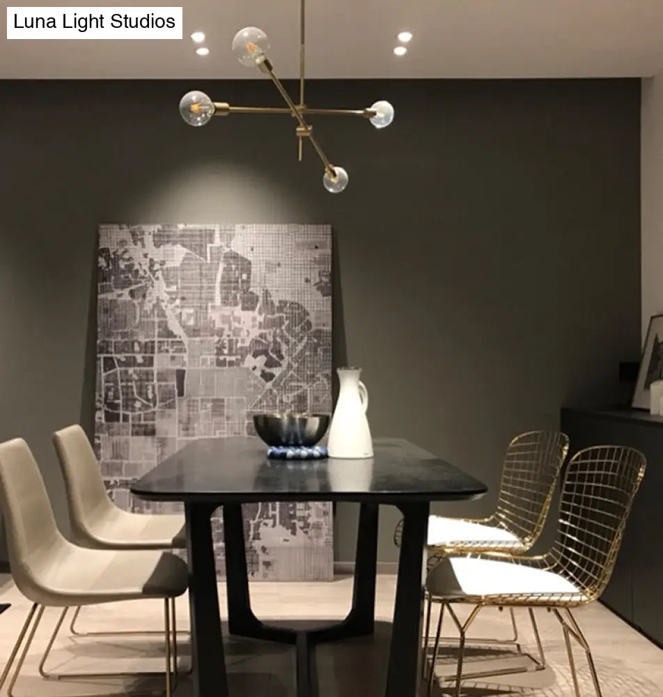 Post-Modern Gold Metal Chandelier With Glass Shades - Ideal For Living Room