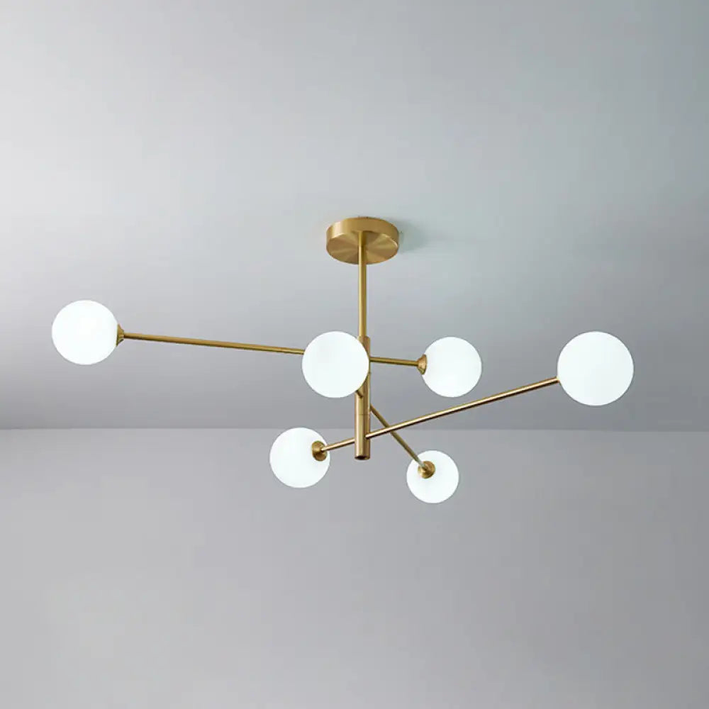Post-Modern Gold Metal Chandelier With Glass Shades - Ideal For Living Room 6 / Cream