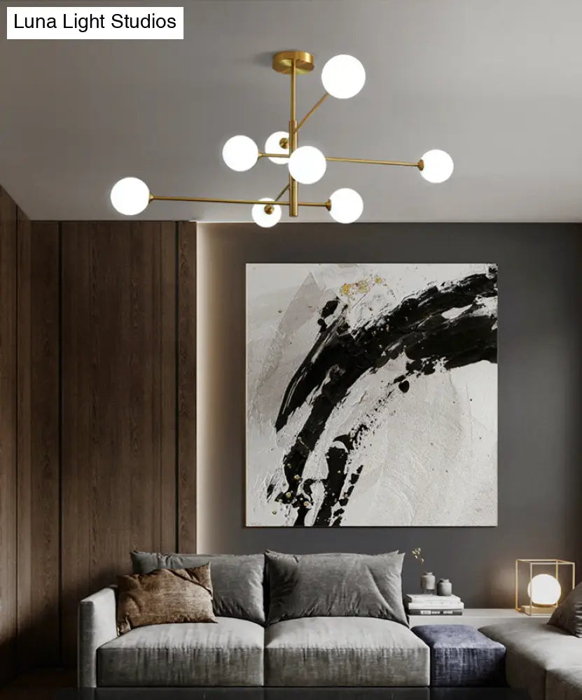 Post-Modern Gold Metal Chandelier With Glass Shades - Ideal For Living Room
