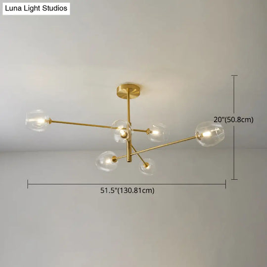 Post-Modern Gold Metal Chandelier With Glass Shades - Ideal For Living Room