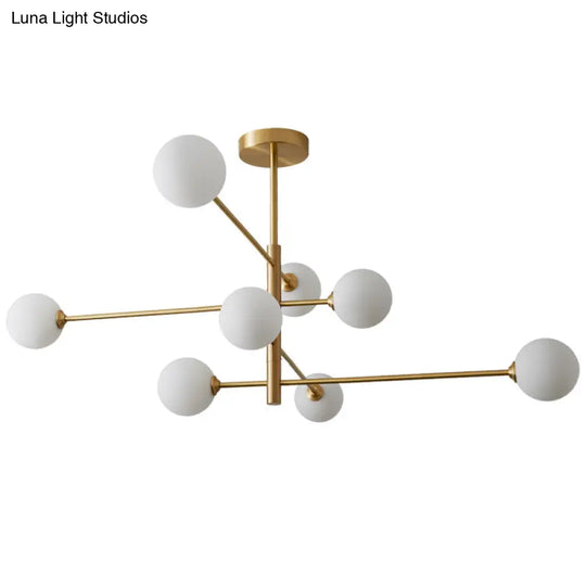 Post-Modern Gold Metal Chandelier With Glass Shades - Ideal For Living Room