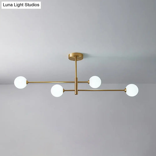 Post-Modern Gold Metal Chandelier With Glass Shades - Ideal For Living Room