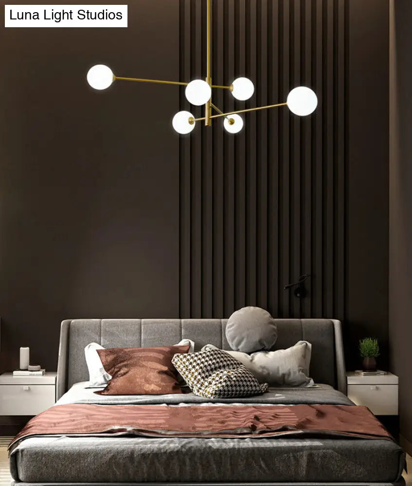 Post-Modern Gold Metal Chandelier With Glass Shades - Ideal For Living Room