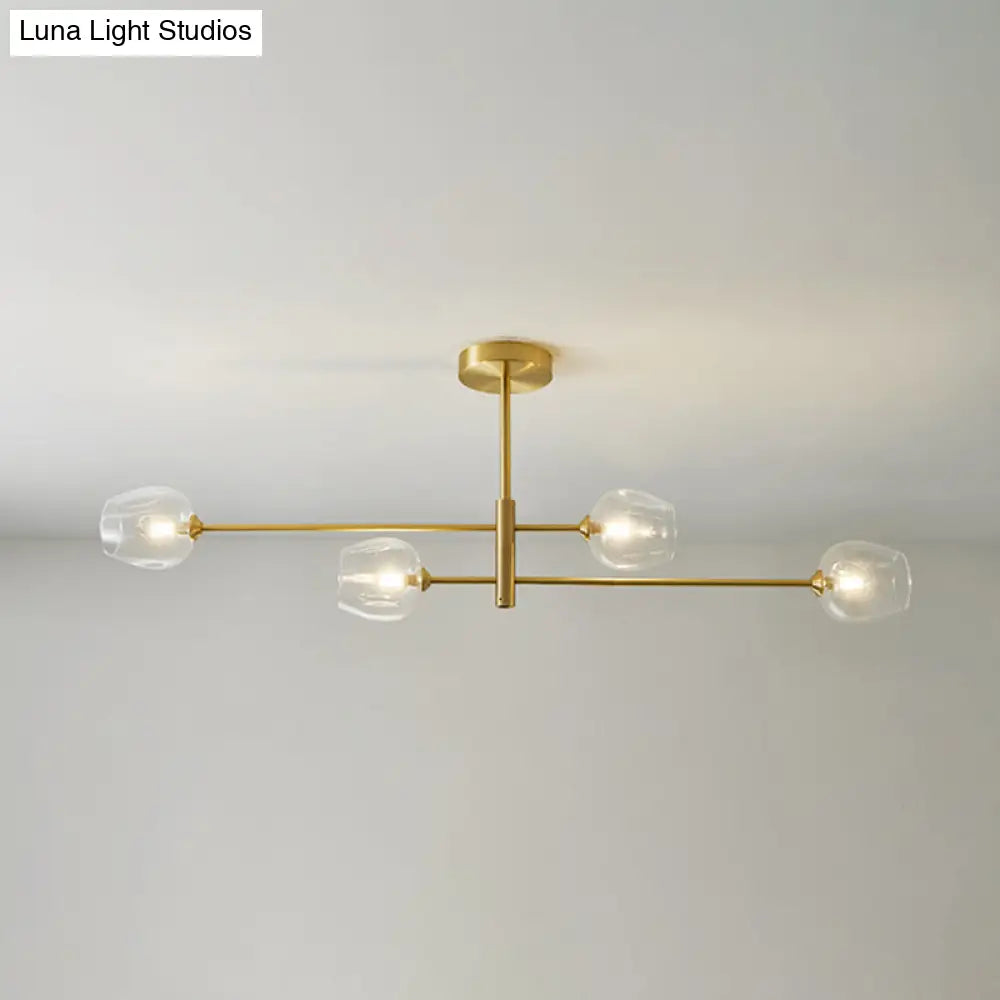 Post-Modern Gold Metal Chandelier With Glass Shades - Ideal For Living Room