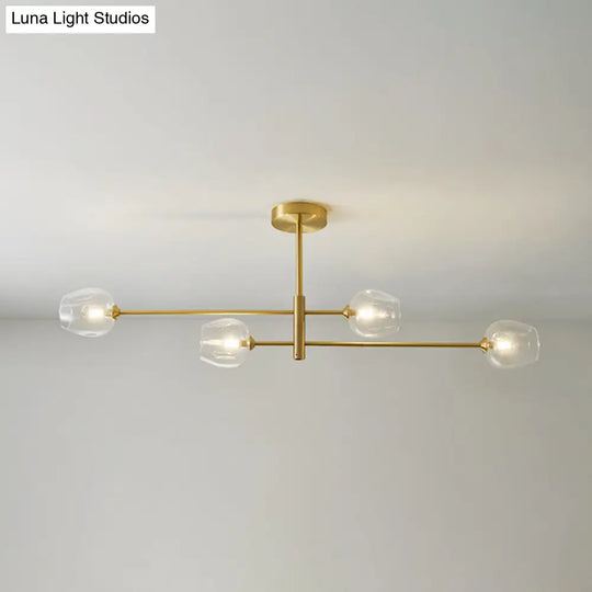 Post-Modern Gold Metal Chandelier With Glass Shades - Ideal For Living Room