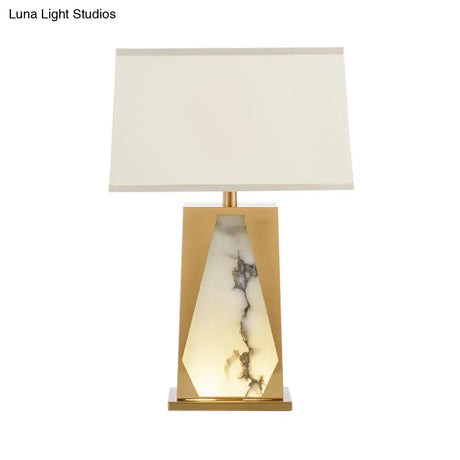 Post-Modern Gold Trapezoid Night Table Lamp For Bedroom - 1-Head Fabric Nightstand Light