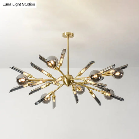 Post-Modern Metal Starburst Chandelier With Glass Shade For Living Room Ceiling