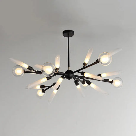 Post-Modern Metal Starburst Chandelier With Glass Shade For Living Room Ceiling 24 / Black