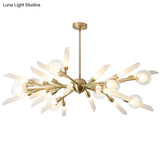 Post-Modern Metal Starburst Chandelier With Glass Shade For Living Room Ceiling