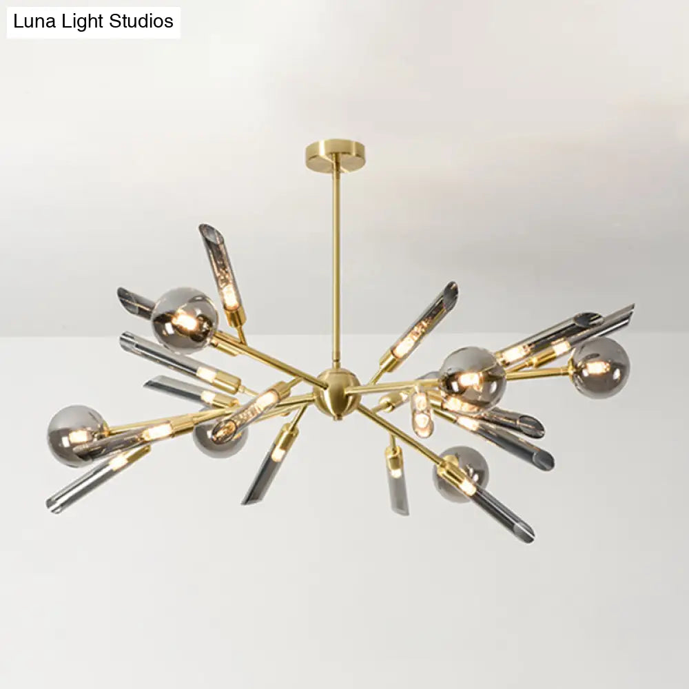 Post-Modern Metal Starburst Chandelier With Glass Shade For Living Room Ceiling