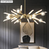 Post-Modern Metal Starburst Chandelier With Glass Shade For Living Room Ceiling